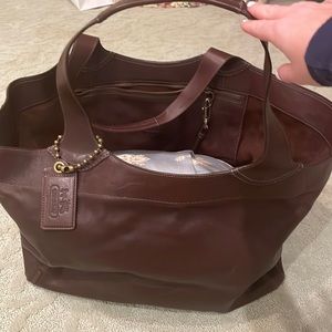 Brown leather coach tote bag